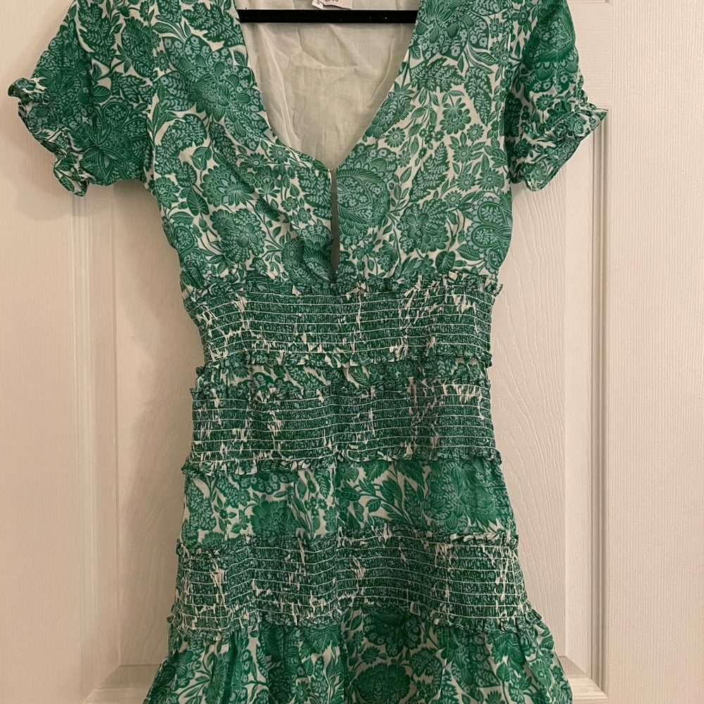 Cutie ruched blue and green flower print dress